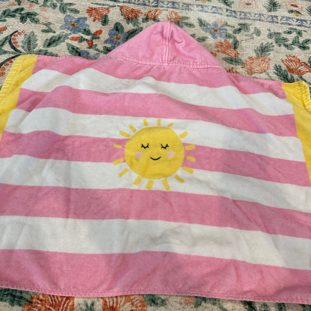 Pottery Barn Pink and Yellow Striped hooded Swim towel - BABY